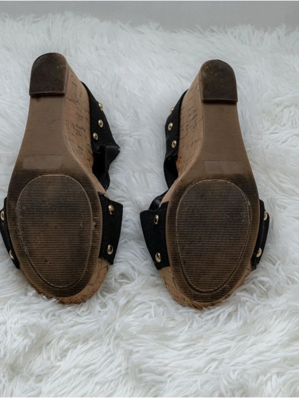 Madden Girl Black Cork Wedge Sandals Criss Cross Elastic Women’s 6.5